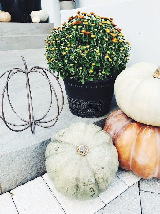 fall porch vignette pumpkins mums decor darla powell interiors