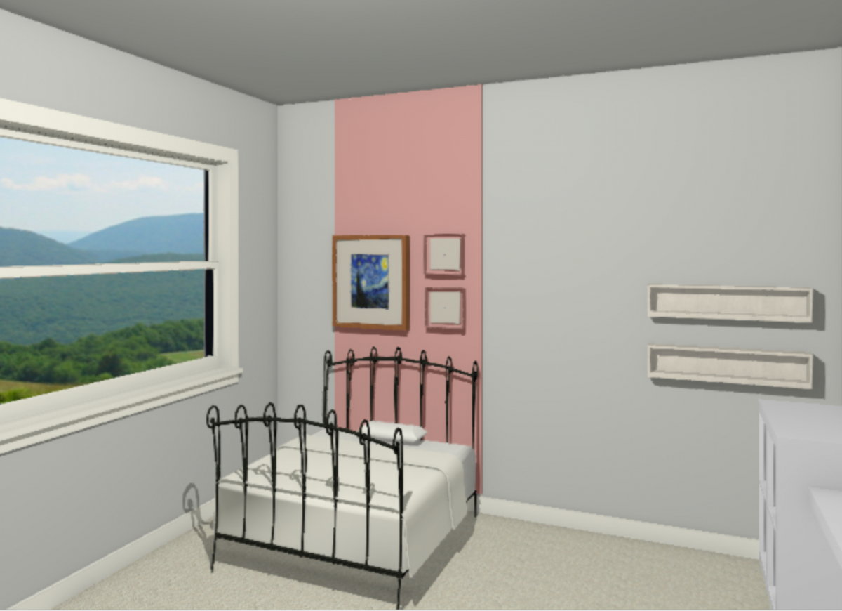 darla powell miami interior design firm little girl's bedroom 3d rendering color block pink boho style